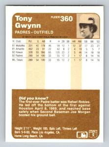 lot 14 image: Tony Gwynn RC 1983 Topps #360 Rookie Vintage Baseball Card
