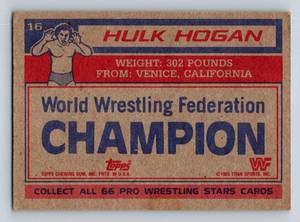 lot 16A image: 1985 Topps WWF Hulk Hogan #1 Wrestling Rookie RC Card