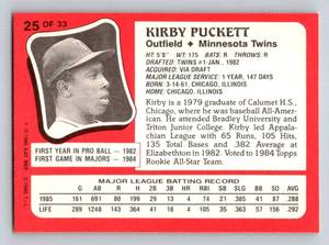 lot 17 image: Kirby Puckett RC Kaybee Young Superstars #25 Insert Minnesota Twins Rookie Baseball Card