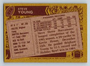 lot 35 image: Steve Young RC 1986 Topps #374 Vintage Rookie Football Card