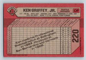 lot 39 image: Ken Griffey Jr. RC 1989 Bowman #220 Rookie Baseball Card