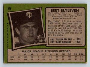 lot 41 image: Bert Blyleven RC 1971 Topps #26 Vintage Rookie Minnesota Twins Baseball Card