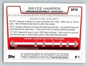 lot 53 image: Bryce Harper RC 2012 Bowman Prospects #BP10 Rookie Baseball Card