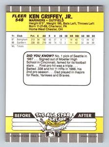 lot 55 image: Ken Griffey Jr. RC 1989 Fleer #548 Rookie Baseball Card