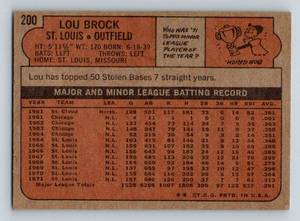 lot 58 image: 1972 Topps Lou Brock #200 Vintage Baseball Card
