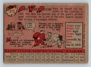 lot 69 image: 1958 Topps Pee Wee Reese #375 Vintage Baseball Card