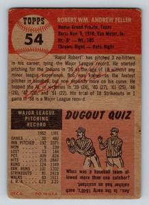 lot 72 image: 1953 Topps Bob Feller #54 Vintage Baseball Card