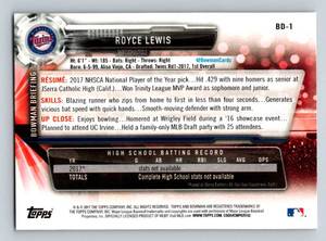 lot 81 image: Royce Lewis RC 2017 Bowman 1st #BD-1 Rookie Minnesota Twins Baseball Card