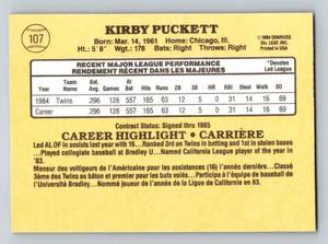 lot 92 image: Kirby Puckett RC 1985 Leaf Donruss #107 Rookie Vintage Minnesota Twins Baseball Card