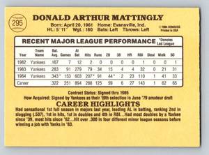 lot 103 image: Don Mattingly 2nd Year 1985 Donruss #295 Vintage Baseball Card