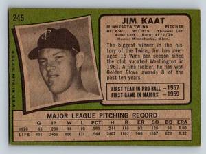 lot 104 image: 1971 Topps Jim Kaat #2145 Vintage Minnesota Twins Baseball Card