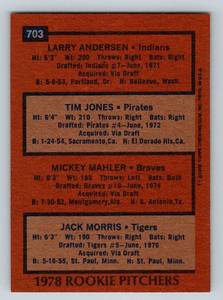 lot 108 image: Jack Morris RC 1978 Topps #703 Vintage Rookie Baseball Card