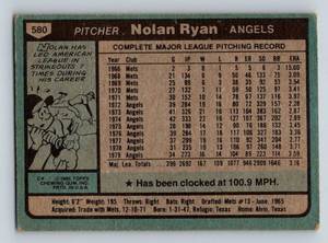 lot 111 image: Nolan Ryan 1980 Topps #580 Vintage Baseball Card