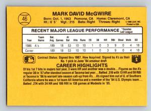 lot 112 image: Mark McGwire RC 1987 Donruss Rated Rookie #46 Rookie Baseball Card