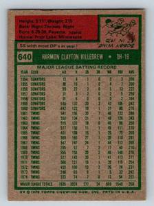 lot 121 image: Harmon Killebrew 1975 Topps #640 Vintage Minnesota Twins Baseball Card