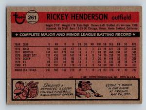 lot 136 image: Rickey Henderson 1981 Topps #261 Vintage Baseball Card