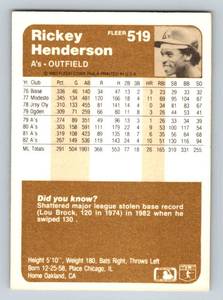 lot 139 image: Rickey Henderson 1983 Fleer #519 Vintage Baseball Card