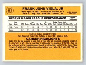 lot 147 image: Frank Viola RC 1983 Donruss #382 Rookie Vintage Minnesota Twins Baseball Card