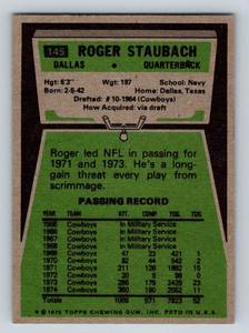 lot 152 image: Roger Staubach 1975 Topps #145 Vintage Dallas Cowboys Football Card
