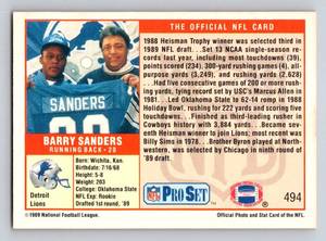 lot 154 image: Barry Sanders RC 1989 Proset #494 Rookie Football Card