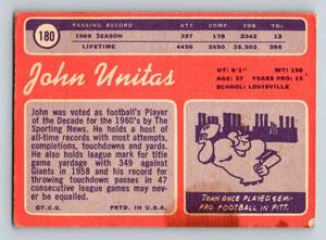 lot 155 image: John Unitas 1970 Topps #180 Vintage Football Card