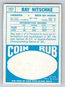lot 158 image: 1968 Topps Ray Nitschke #157 Vintage Green Bay Packers Football Card