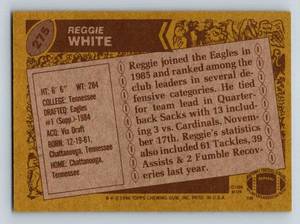 lot 161 image: Reggie White RC 1986 Topps #275 Vintage Rookie Football Card