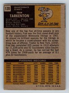 lot 185 image: Fran Tarkenton 1971 Topps #120 Vintage Minnesota Vikings Football Card