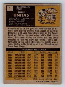 lot 187 image: John Unitas 1971 Topps #1 Vintage Football Card
