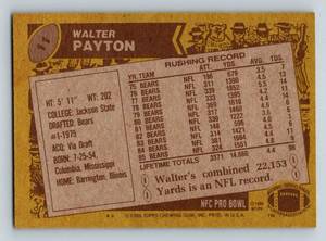 lot 192 image: Walter Payton 1986 Topps #11 Vintage Football Card