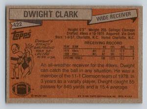 lot 194 image: Dwight Clark RC 1981 Topps #422 Vintage Rookie Football Card