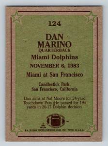 lot 200 image: Dan Marino RC 1984 Topps Instant Replay #124 Rookie Vintage Football Card