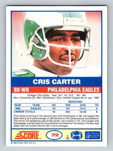 lot 204 image: Chris Carter RC 1989 Score #72 Rookie Minnesota Vikings Rookie Card