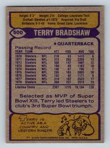 lot 208 image: Terry Bradshaw 1979 Topps #500 Vintage Football Card