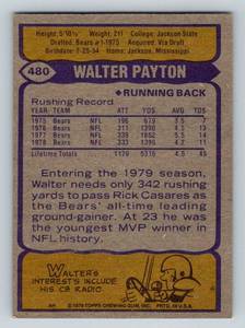 lot 210 image: Walter Payton 1979 Topps #480 Vintage Football Card