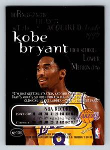 lot 233 image: Kobe Bryant 1998-99 Skybox Thunder #108 Basketball Card