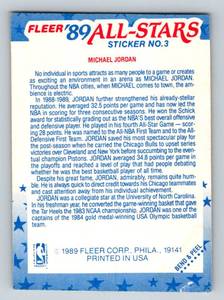 lot 246 image: Michael Jordan 1989 Fleer All-Stars Sticker Insert #3 Basketball Card