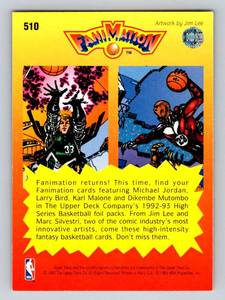 lot 249 image: Michael Jordan Larry Bird 1993 Upper Deck #510Fanimation Birdman and Agent 23 Basketball Card