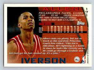 lot 261 image: Allen Iverson RC 1996 Topps #171 Rookie Basketball Card