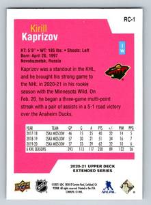 lot 266 image: Kirill Kaprizov RC 2021 Upper Deck SE Special Edition Rookie Class #RC-1 Minnesota Wild Hockey Card