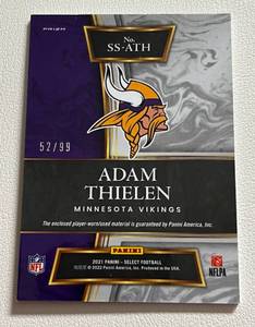 lot 26 image: Adam Thielen Refractor Relic 99 - 2021 Select #SS-ATH Game Worn Jersey Patch, Minnesota Vikings Football
