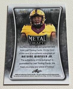 lot 29 image: Antoine Winfield Signed RC 25  - 2020 Leaf Metal Draft #BA-AWF, numbered 425, very rare University of Minnesota Rookie Football Card