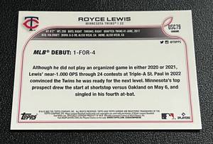lot 63 image: Royce Lewis Purple Refractor RC 2022 Topps Chrome Rookie Debut #USC79 Minnesota Twins Rookie Baseball Card