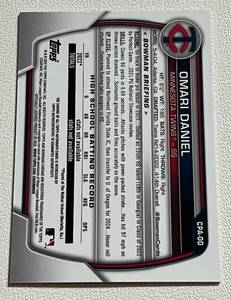 lot 73 image: Omari Daniel Auto RC 2023 Bowman Chrome #CPA-OD Minnesota Twins Signed Baseball Card