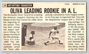 lot 25A image: Tony Oliva 1964 Topps Giant #44 Vintage Minnesota Twins Baseball Card