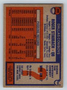 lot 153A image: Roger Staubach 1976 Topps #395 Vintage Football Card