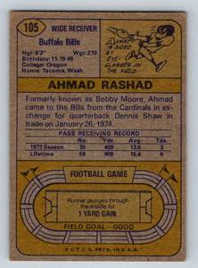 lot 154A image: Ahmad Rashad RC 1974 Topps #105 Vintage Rookie Minnesota Vikings Football Card