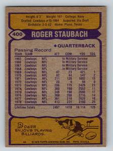 lot 157A image: Roger Staubach 1979 Topps #400 Vintage Football Card