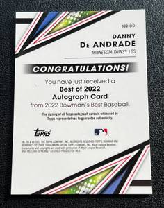 lot 113 image: Danny De Andrade Auto 2022 Bowmans Best #B22-DD Signed Minnesota Twins Baseball Card