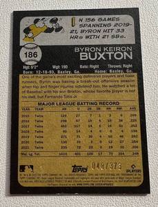 lot 135 image: Byron Buxton 373 2022 Topps Heritage #186, numbered 048373 rare Minnesota Twins Baseball Card